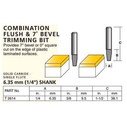 	Laminate Combination Flush & 7º Bevel Trimming Bit